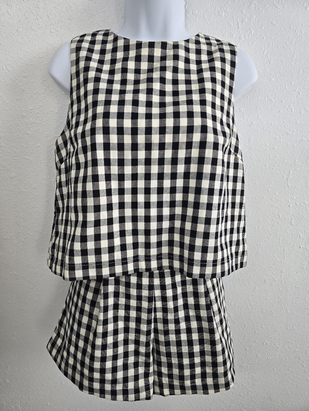 Anniewear Women’s Gingham Check Tank And Short Set In Black And White Size Small - Picture 5 of 11